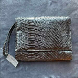 Neiman Marcus Metallic Snake-Embossed Clutch – New With Tag